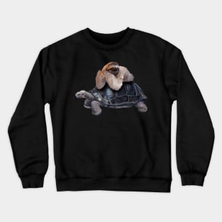 Sloth Lying on Turtle, Funny Lazy Animals Crewneck Sweatshirt